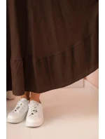 Dámske plus size šaty s krátkymi rukávmi a volánom z ľahkej viskózy v hnedej farbe