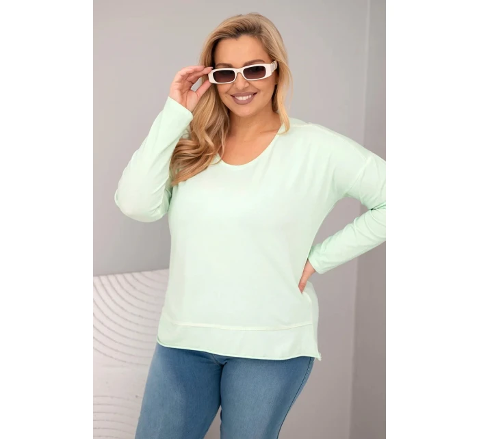 Dámská blůza Plus Size s V výstřihem a delším zadním dílem mátová