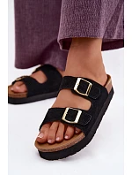 Kožené semišové dámské sandály na platformě s přezkami Vinceza 102657 černé