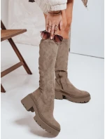 Dámské semišové kozačky na silné podrážce béžové Dstreet model 21993208 - FashionStreet