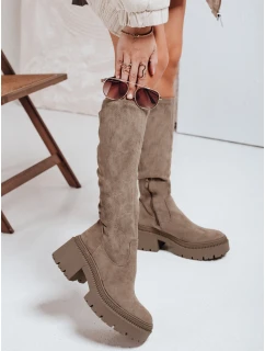 Dámské semišové kozačky na silné podrážce béžové Dstreet model 21993208 - FashionStreet