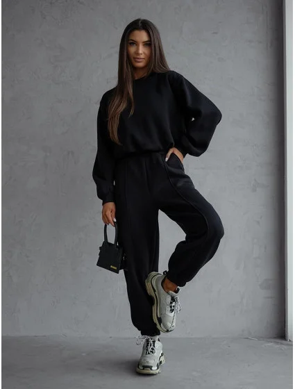 Černý dámský bavlněný teplákový komplet s krátkou mikinou model 20905679 - Moon