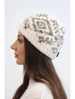 Dámska zimná čiapka s farebnými vzormi a hrubým úpletom K353 ecru+grey