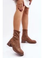 Botki Damskie Na Niskim Obcasie Brązowe Aphroteia
