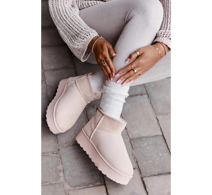 Śniegowce Damskie Na Platformie Ocieplane Futerkiem Jasnobeżowe Xamella