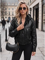 Kurtka damska skórzana z kapturem czarna model 22341130 - FashionStreet