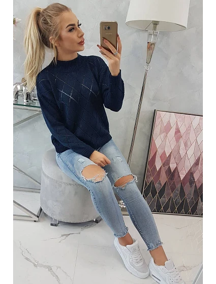 Svetr s polovičním rolákem a model 18745508 vzorem černý - K-Fashion