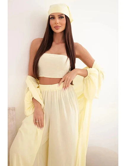 Dámsky viskózový 4-dielny set v žltej farbe v boho štýle Dámsky viskózový 4-dielny set v žltej farbe v boho štýle