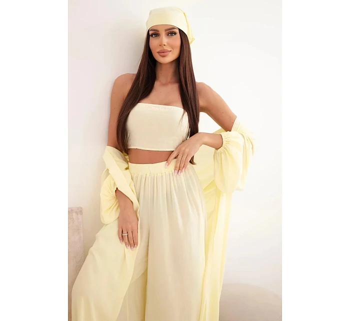 Dámsky viskózový 4-dielny set v žltej farbe v boho štýle Dámsky viskózový 4-dielny set v žltej farbe v boho štýle