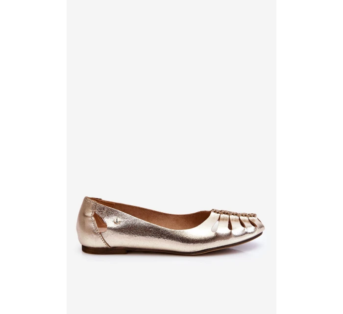 model 21611246 Pohodlné Dámské Kožené Baletky Zlaté - Zazoo