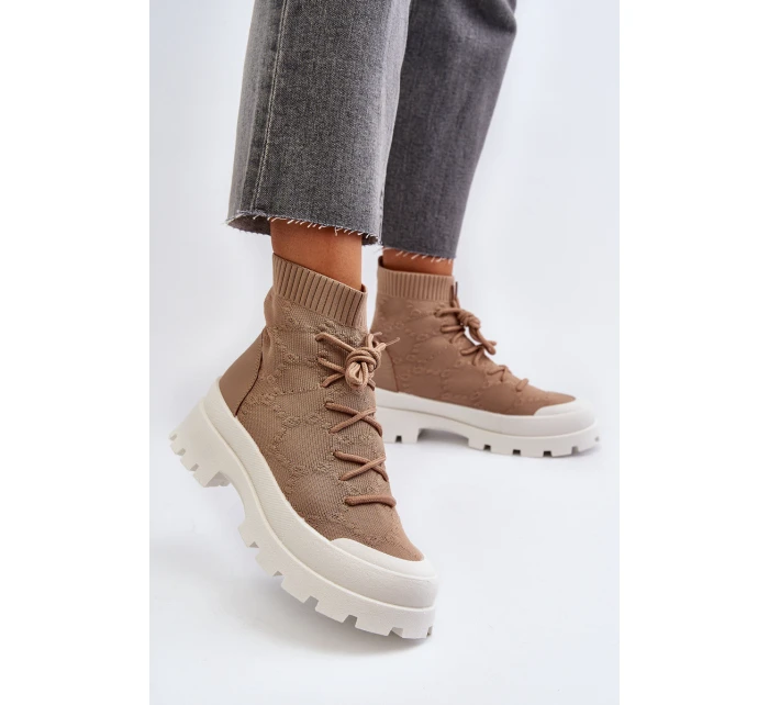 Damskie Skarpetkowe Wsuwane Botki Brązowe Solime Damskie Skarpetkowe Wsuwane Botki Brązowe Solime