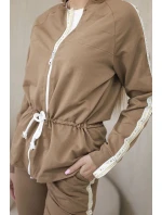 Dámská bavlněná souprava s proužky a stahovacími lemy velbloud