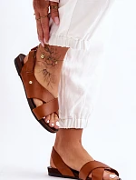 Skórzane Sandały Na Rzep Brązowe Lemar Addison