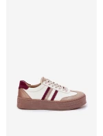 Skórzane Sneakersy Damskie Na Platformie Zazoo N1234 Beżowo-Bordowe