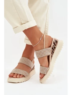 Kožené semišové sandály s ozdobou D&A CR61-3067 Béžové