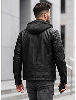 Pánska kožená zateplená bunda s kapucňou, čierna, FashionStreet TX5143 Pánska kožená zateplená bunda s kapucňou, čierna, FashionStreet TX5143