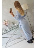 Sveter dlhý sveter viazaný v páse modrý