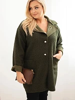 Dámský plášť Plus Size beránek s vlnou a kapsami khaki