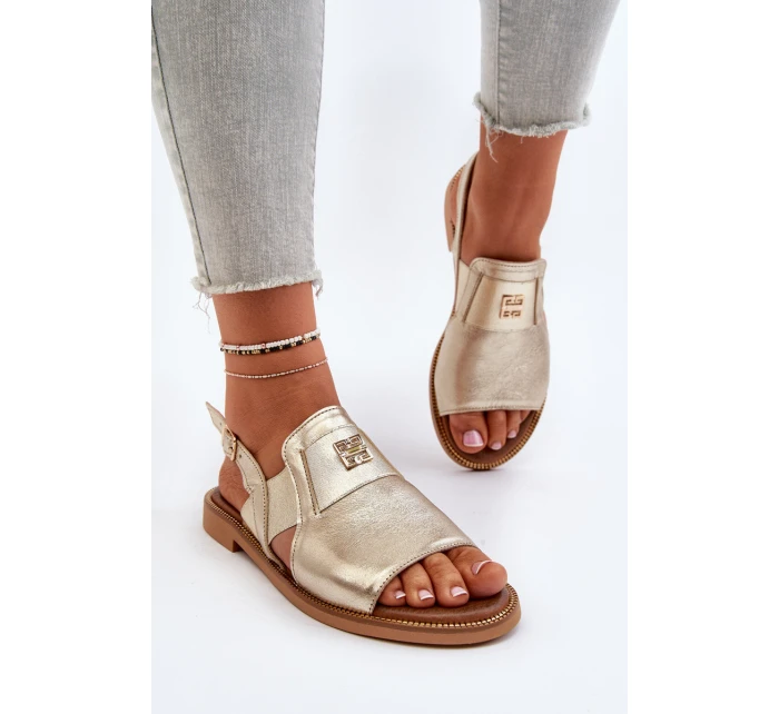 model 21650265 Dámské Kožené Sandály Zlaté - Zazoo