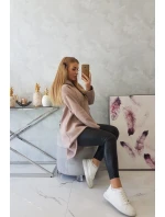 Zateplená mikina s dlouhými zády a kapucí tmavě béžová