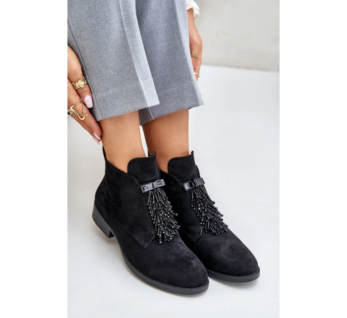 Zateplené Nízké Boty S Dekorací Na Zip Černé model 21675901 - S.Barski Zateplené Nízké Boty S Dekorací Na Zip Černé model 21675901 - S.Barski