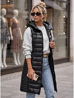Dlhá dámska prešívaná vesta s kapucňou, čierna, FashionStreet TY5260