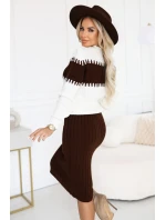 571-2 Dvojdielny sveter s vypasovanou sukňou - čokoládový 571-2 Dvojdielny sveter s vypasovanou sukňou - čokoládový