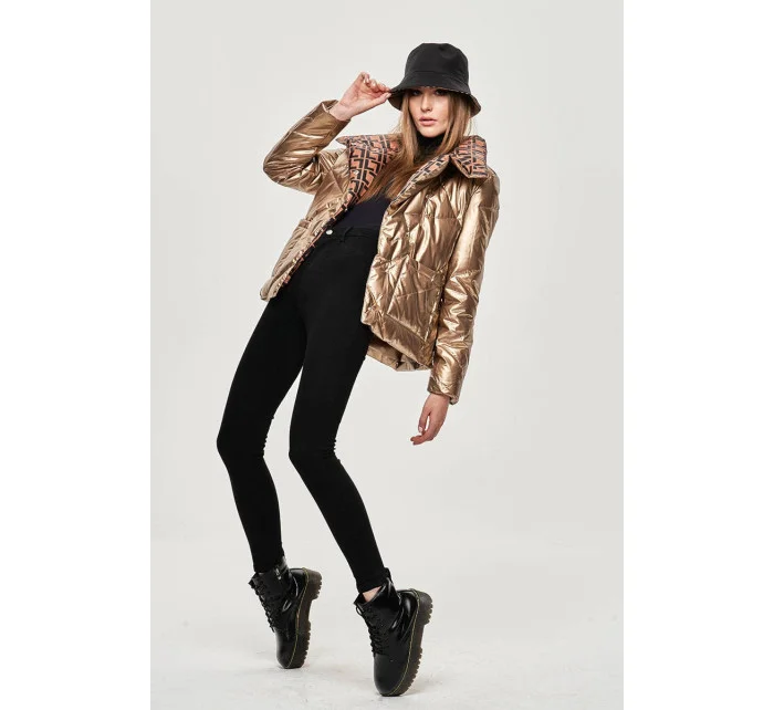 Zlatá dámska bunda s leskom (OMDL-023)