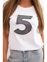 Dámská blůza s krátkým rukávem a nášivkou s perlami bílá