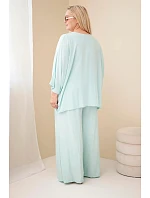 Dámský komplet Plus Size z viskózy se širokými kalhotami a halenkou mátový Dámský komplet Plus Size z viskózy se širokými kalhotami a halenkou mátový