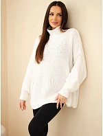Dámský oversize svetr s příměsí model 22391390 rolákem a širokými rukávy ecru - K-Fashion