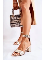 Kožené Sandály Na Vysokém Podpatku model 21587087 Zlaté - Maciejka