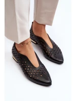 Zazoo 2883 Ażurowe Baleriny Ze Skóry Naturalnej Czarne