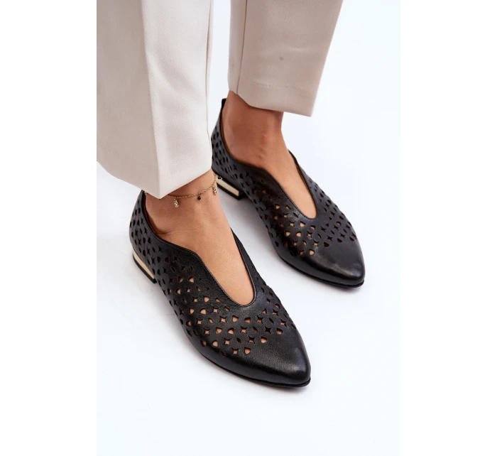 Zazoo 2883 Ażurowe Baleriny Ze Skóry Naturalnej Czarne