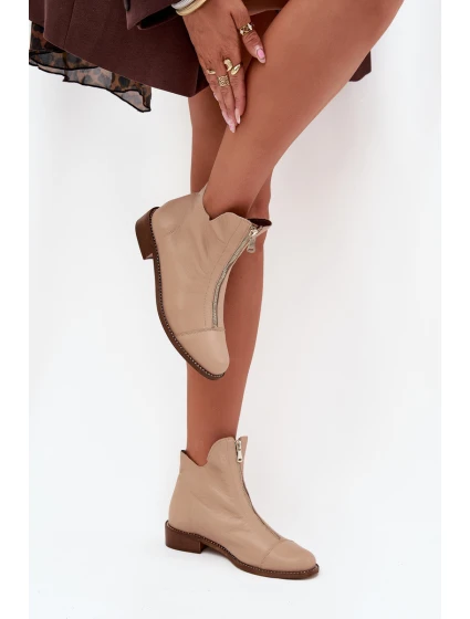 Kožené Boty Na Zip Béžové model 21703516 - Zazoo Kožené Boty Na Zip Béžové model 21703516 - Zazoo