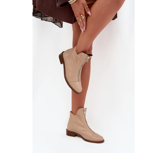 Skórzane Botki Na Suwak Zazoo 2785/079 Beżowe Skórzane Botki Na Suwak Zazoo 2785/079 Beżowe