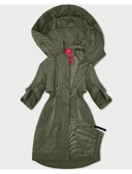 Dámska bunda v olivovej farbe s ohrnutými rukávmi LHD (LHD-24591)
