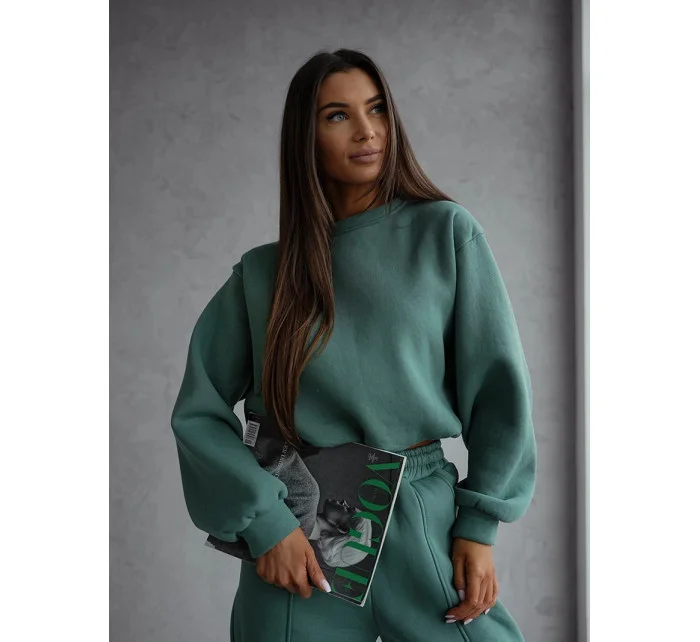 Zelený dámský bavlněný teplákový komplet s krátkou mikinou model 20905689 - Moon