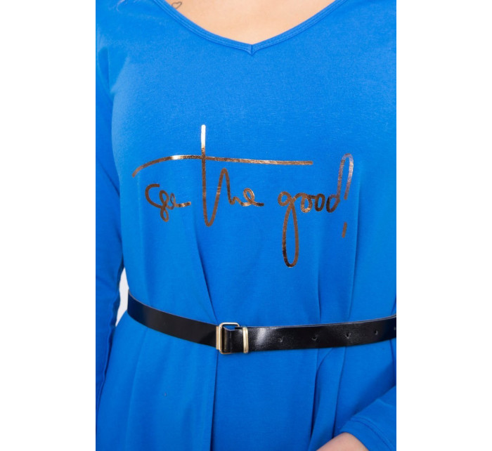 Šaty s ozdobným páskem a nápisem cornflower blue