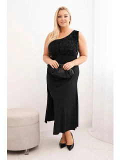 Dámske Plus veľkosť jedno rameno večerné šaty čierne