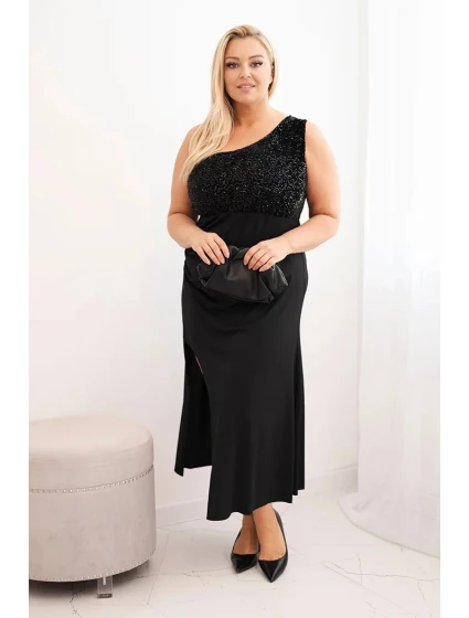 Dámske Plus veľkosť jedno rameno večerné šaty čierne