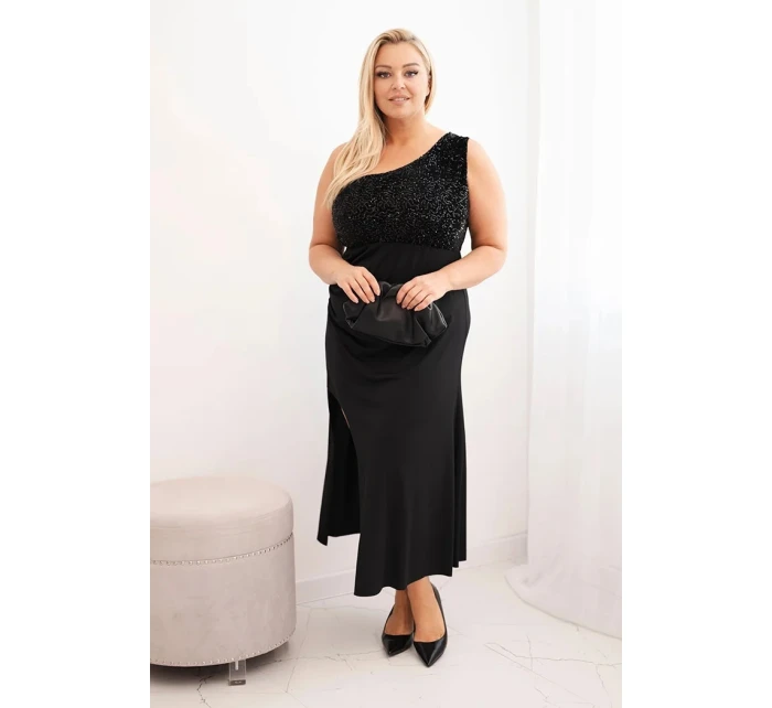 Dámske Plus veľkosť jedno rameno večerné šaty čierne