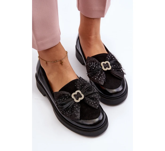 Dámské lakované mokasíny s mašlí model 21648033 černé - Laura Messi