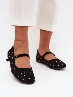 Zdobione Baleriny Damskie Z Paskiem Czarne Olivisse