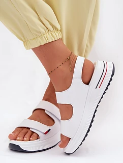 Kožené dámské sandály na platformě na suchý zip bílé Jemela