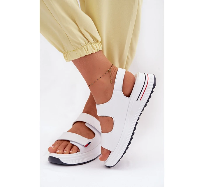 Kožené dámské sandály na platformě na suchý zip bílé model 22095050 - EVENTO