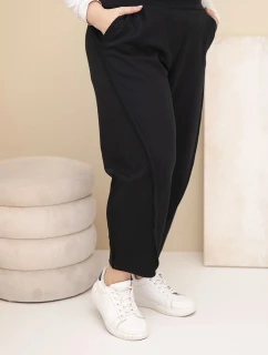 Dámske Plus veľkosť bavlnené nohavice s vysokým pásom voľné čierne