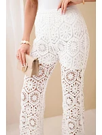 Dámske bavlnené džersejové nohavice so širokými nohavicami a elastickým pásom biele