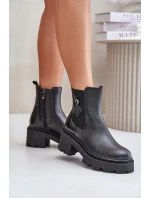 Zazoo 60490 Skórzane Ocieplane Botki Z Ozdobą Czarne