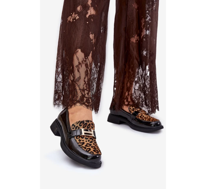 Kožené Lakované Mokasíny Leopard model 21691262 Černé - VINCEZA